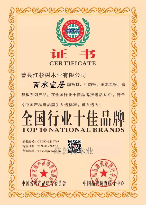 全國(guó)行業(yè)十佳品牌證書